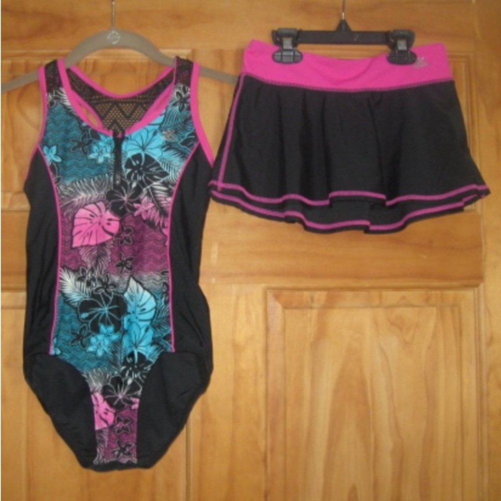 Girls ZeroXposur One Piece Swimsuit with Skirt